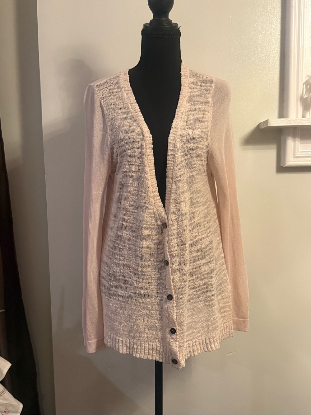 Light Pink Button-Front Textured Cardigan Sweater